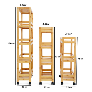 Bamboo Slim Storage Cart with Wheels (3-Tier)