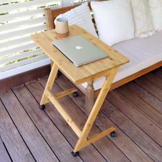 Bamboo TV Tray Table with Wheels (Z Shape)