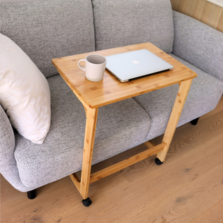 Bamboo TV Tray Table with Wheels (C Shape)
