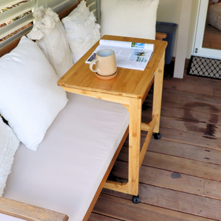 Bamboo TV Tray Table with Wheels (C Shape)