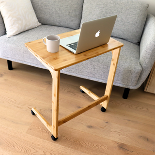 Bamboo TV Tray Table with Wheels (C Shape)