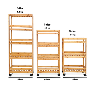 Bamboo Slim Storage Cart with Wheels (3-Tier)