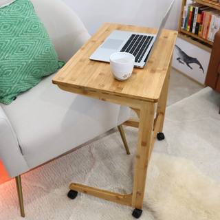 Bamboo TV Tray Table with Wheels (C Shape)