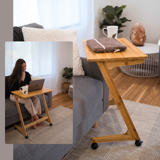 Bamboo TV Tray Table with Wheels (Z Shape)