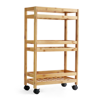 Bamboo Slim Storage Cart with Wheels (3-Tier)