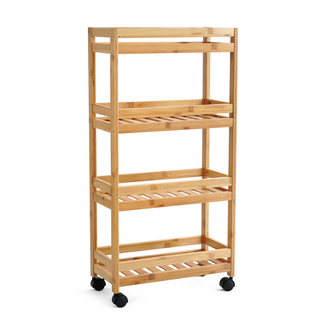 Bamboo Slim Storage Cart with Wheels (4-Tier)