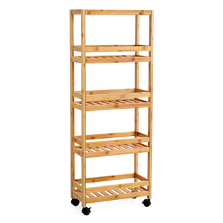 Bamboo Slim Storage Cart with Wheels (5-Tier)
