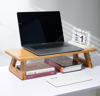 Bamboo Monitor Stand Riser, Laptop Tray Table