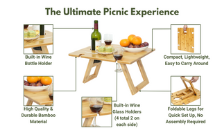 Bamboo Picnic Table (Portable & Foldable)