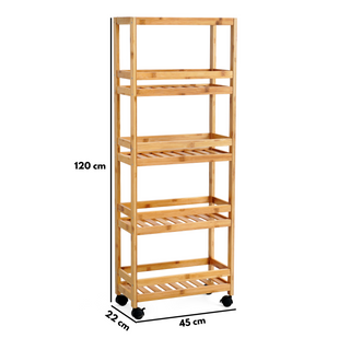 Bamboo Slim Storage Cart with Wheels (5-Tier)