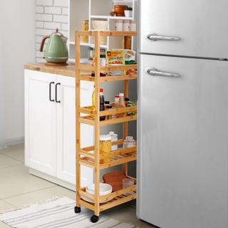 Bamboo Slim Storage Cart with Wheels (5-Tier)