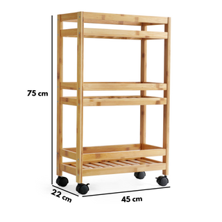 Bamboo Slim Storage Cart with Wheels (3-Tier)