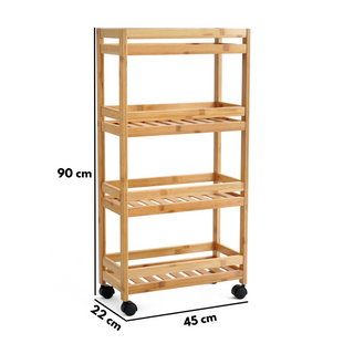 Bamboo Slim Storage Cart with Wheels (4-Tier)