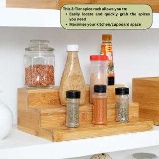 Bamboo Spice Rack Organiser, 3-Tier Step Display Shelf
