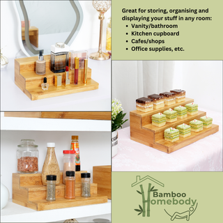Bamboo Spice Rack Organiser, 3-Tier Step Display Shelf