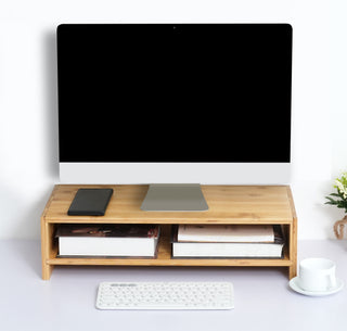 Bamboo Monitor Stand Riser with Shelves