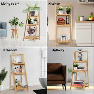 3-Tier Bamboo Folding Ladder Shelf