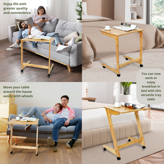 Bamboo TV Tray Table Z Shape with wheels
