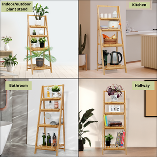 4-Tier Bamboo Folding Ladder Shelf