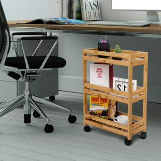 Bamboo Slim Storage Cart with Wheels (3-Tier)