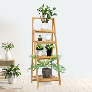 4-Tier Bamboo Folding Ladder Shelf