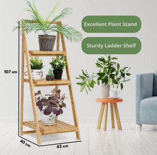 3-Tier Bamboo Folding Ladder Shelf