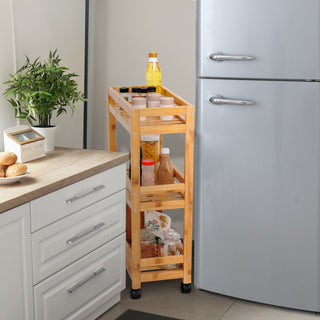 Bamboo Slim Storage Cart with Wheels (3-Tier)