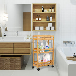 Bamboo Slim Storage Cart with Wheels (3-Tier)