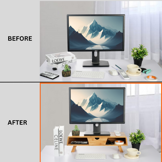 Bamboo Monitor Stand Riser with Drawer