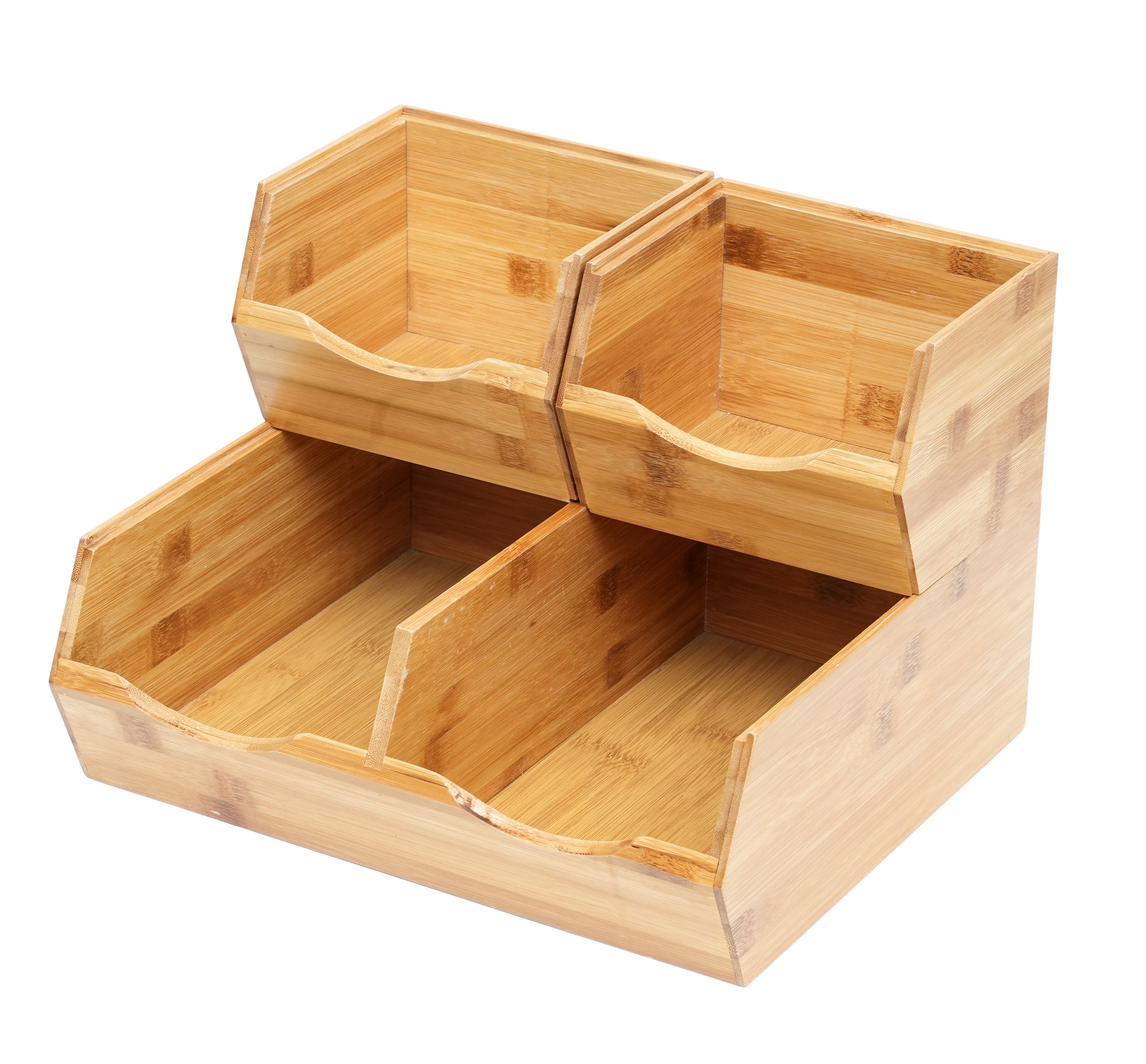 2-Pack Bamboo Stackable Drawer Organizer — Clear Pull-Out Drawers For Snacks, Coffee Pods & Pantry Storage