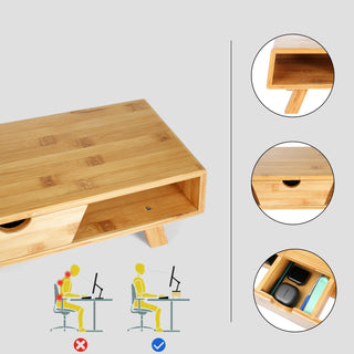Bamboo Monitor Stand Riser with Drawer