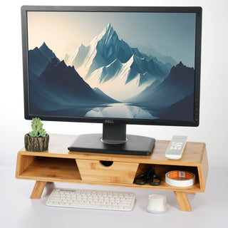 Bamboo Monitor Stand Riser with Drawer