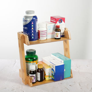 2-Tier Bamboo Shelf Organiser for Countertops