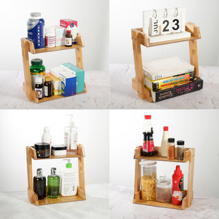 2-Tier Bamboo Shelf Organiser for Countertops