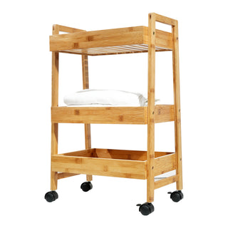 Bamboo 3-Tier Rolling Storage Cart