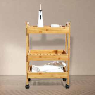 Bamboo 3-Tier Rolling Storage Cart
