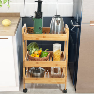 Bamboo 3-Tier Rolling Storage Cart