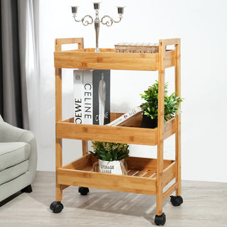 Bamboo 3-Tier Rolling Storage Cart