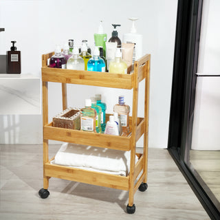 Bamboo 3-Tier Rolling Storage Cart