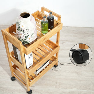 Bamboo 3-Tier Rolling Storage Cart
