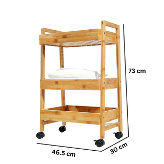Bamboo 3-Tier Rolling Storage Cart