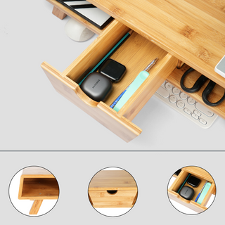 Bamboo Monitor Stand Riser with Drawer