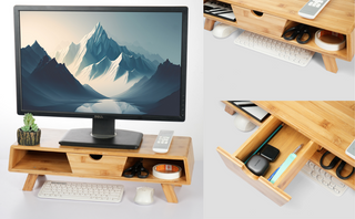 Bamboo Monitor Stand Riser with Drawer