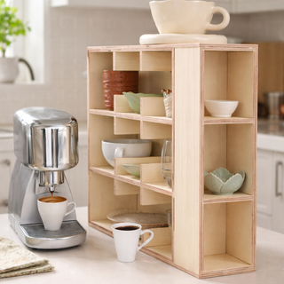 Coffee Tea Mug Cup Display Shelf With Side Compartments (Natural)