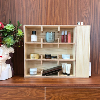 Coffee Tea Mug Cup Display Shelf With Side Compartments (Natural)