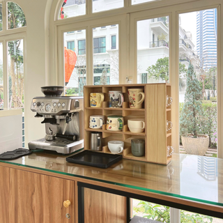 Coffee Tea Mug Cup Display Shelf With Side Compartments (Natural)