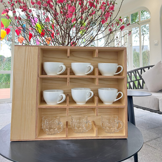Coffee Tea Mug Cup Display Shelf With Side Compartments (Natural)