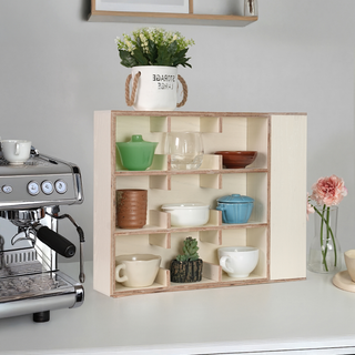 Coffee Tea Mug Cup Display Shelf With Side Compartments (Cream White)