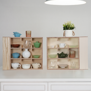 Coffee Tea Mug Cup Display Shelf With Side Compartments (Cream White)