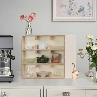 Coffee Tea Mug Cup Display Shelf With Side Compartments (Cream White)